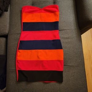 Size medium Rue 21 strapless Pink, Orange,Navy Blue Striped dress